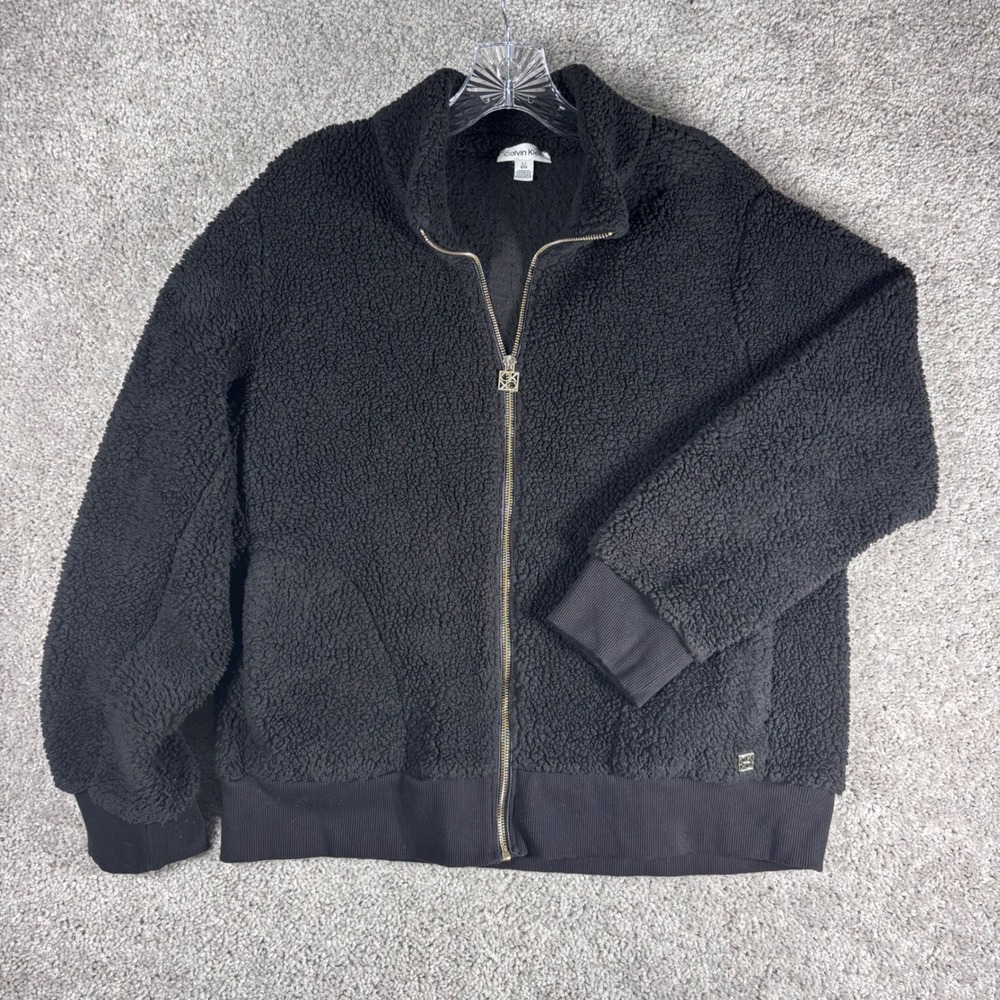 Calvin Klein Black Teddy Fleece Full Zip Jacket Sherpa Cozy Lounge Size L